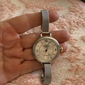 Shinola Silver Mesh Bracelet Watch with White Dial and Gold Crown